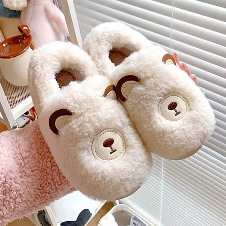 芭莎熊可爱包跟棉拖鞋女冬季情侣室内居家用月子鞋保暖毛绒棉鞋男图片