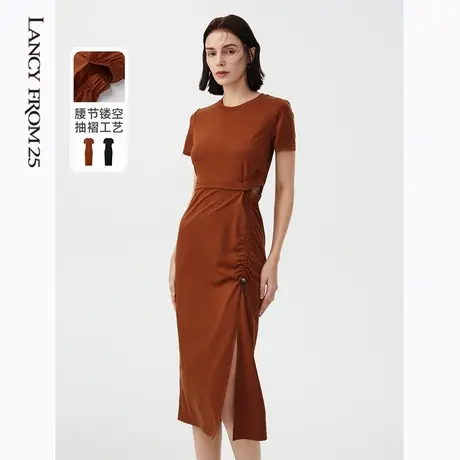 朗姿法式复古气质显瘦镂空抽褶连衣裙子女高级感夏新款奥莱图片