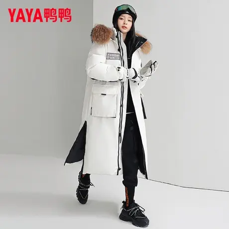 鸭鸭羽绒服女长款过膝冬季2022年新款貉子大毛领时极寒加厚外套HR图片