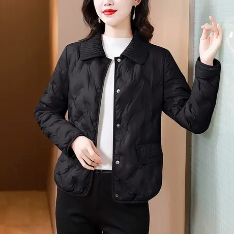 黑色棉服女2023年新款冬季保暖短款夹棉外套爆款中年妈妈中式棉衣商品大图