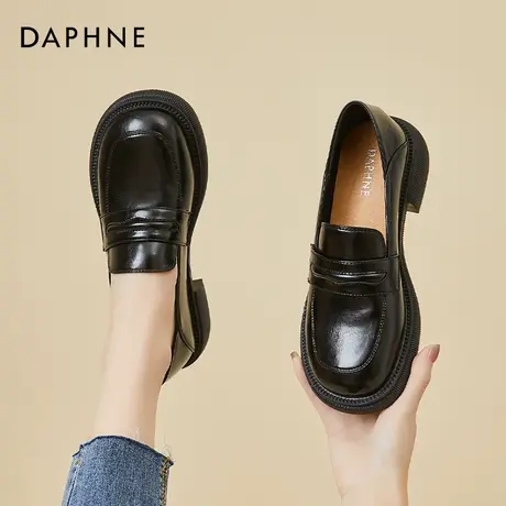 达芙妮春季女鞋2022年新款平底小皮鞋英伦风一脚蹬豆豆圆头懒人鞋图片
