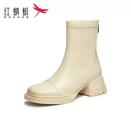 红蜻蜓休闲鞋女秋冬季厚底女鞋系带百搭小白鞋加绒高帮板鞋女图片