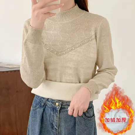冬季半高领加绒加厚毛衣女秋冬2023新款爆款一体绒打底衫内搭上衣商品大图