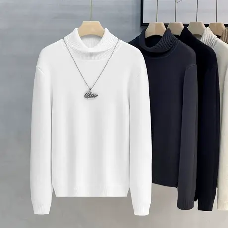 一体绒秋冬季新款男士毛衣高领修身商务针织衫加厚加绒保暖打底衫商品大图