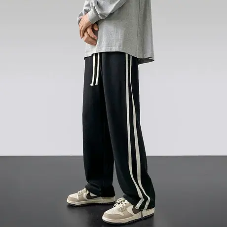 美式休闲裤子男款秋冬高街百搭条纹运动长裤潮牌直筒男女同款卫裤商品大图