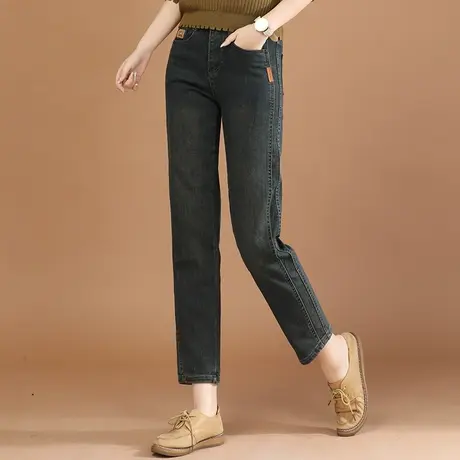 韩潮袭人时尚高腰磨白直筒裤女2024春季新款修身显瘦百搭牛仔裤商品大图