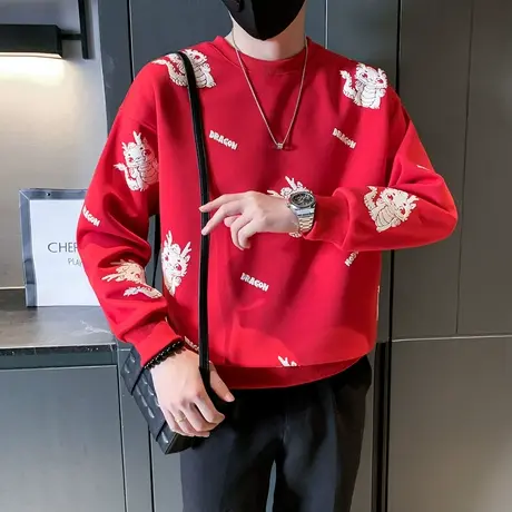 卫衣男春季2024新款ins国潮休闲设计感新年宽松百搭长袖打底上衣商品大图