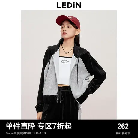 乐町撞色插肩袖短上衣宽松运动风短外套冬新款拼接开衫外套图片
