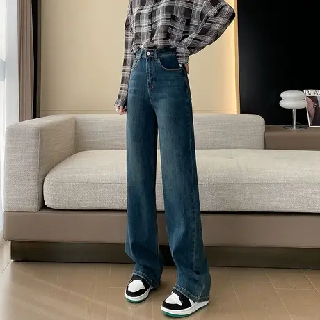 高腰阔腿牛仔裤女2024新款爆款加绒显瘦百搭垂感复古直筒拖地裤子图片
