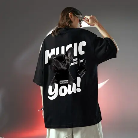 欧美高街潮牌短袖T恤男潮中性风街头潮流ins宽松oversize半截袖商品大图