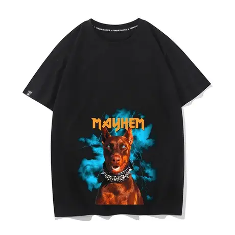 秀洛杜宾犬vintage美式闪电狗纯棉打底衫宽松短袖情侣装T恤半袖商品大图