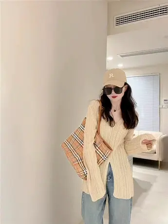 法式小香风针织衫毛衣女秋季2023新款小众设计感独特别致长袖t恤图片