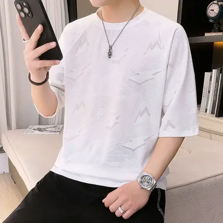 夏装短袖T恤男冰丝半袖圆领打底衫青少年汗衫夏季休闲薄款男装潮图片