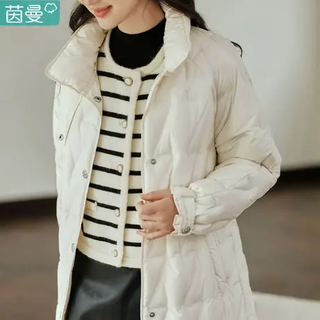 茵曼经典泡芙中长款收腰轻薄白鸭绒连帽羽绒服女春秋季2024年新款图片