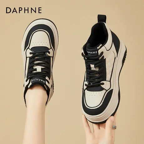 达芙妮高帮鞋女2023新款撞色板鞋秋冬加绒休闲厚底运动鞋保暖女鞋商品大图