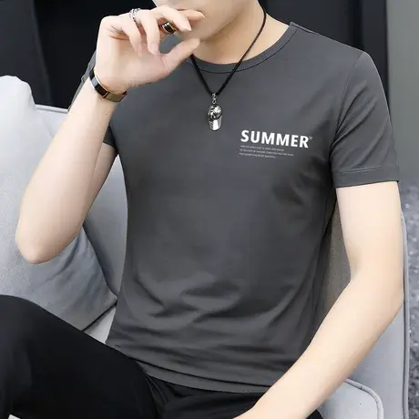 莫代尔夏季t恤男短袖2023新款潮牌潮流ins圆领上衣服冰丝冰感半袖商品大图