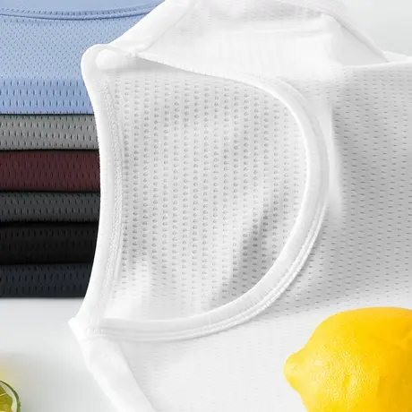 冰丝网眼短袖t恤男夏季薄款镂空速干冰感半袖纯色白色运动上衣服商品大图