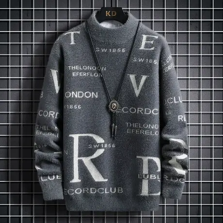 大童13岁水貂绒毛衣14初中学生15胖男孩保暖针织衫半高领16冬装男商品大图