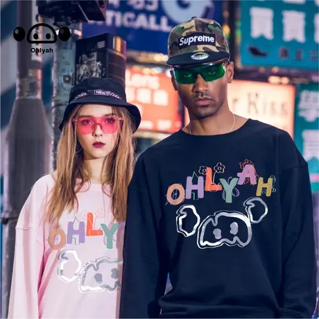 中性风穿搭同款圆领卫衣女ins纯棉潮牌ins超火情侣装炸街休闲上衣商品大图