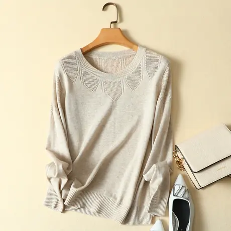 2023秋冬新款韩版宽松圆领套头毛衣女针织衫长袖打底衫上衣毛线衣商品大图