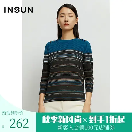 恩裳春秋冬季横线条设计细节肩章型设计毛针织衫商品大图