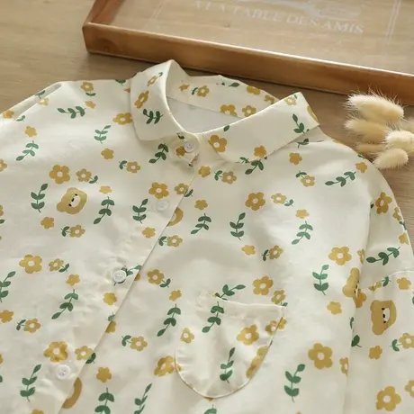 秋季日系小清新文艺印花纯棉长袖衬衫女学生宽松休闲叠穿打底上衣图片