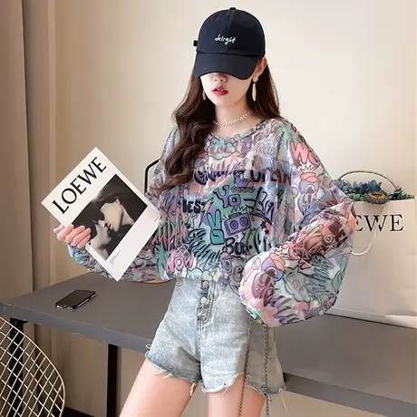 透气防晒衣女夏季宽松大码女装薄款空调衫冰丝超薄防晒服上衣罩衫图片