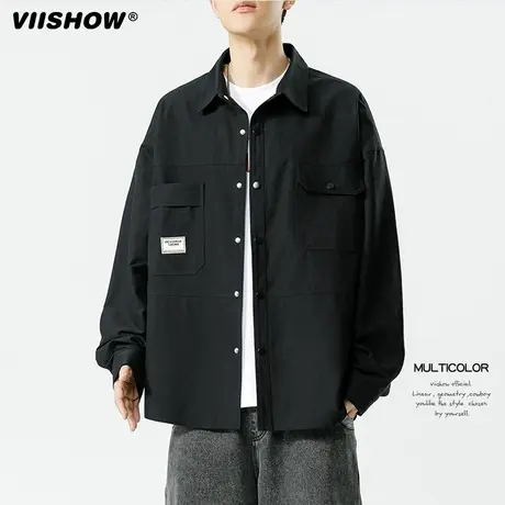 VIISHOW日系衬衫男士秋季宽松帅气简约潮牌工装长袖衬衣休闲外套图片