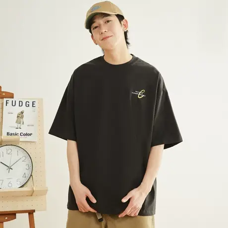 模糊幻影印花宽松纯棉T恤男高街2023新款夏季日系潮衣服短袖男款图片