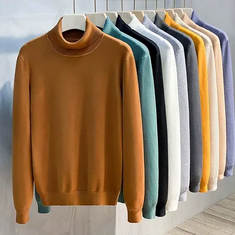 2023秋冬高领毛衣男装半针织衫加厚保暖打底衫韩版潮流毛线衣男商品大图