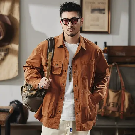 Modi Nick/摩帝尼克时尚潮流复古衬衫纯色休闲大码宽松舒适外套男图片