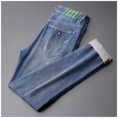 男生港风蓝色水洗牛仔裤男士直筒宽松休闲长裤子男裤秋季秋装潮牌商品大图