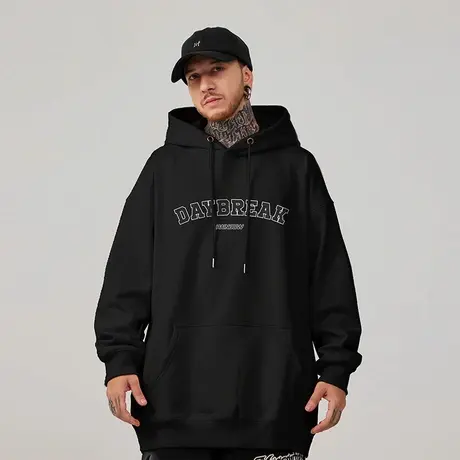 2023新款美式潮牌胖子男装连帽宽松上衣加肥大码字母卫衣春秋冬季图片