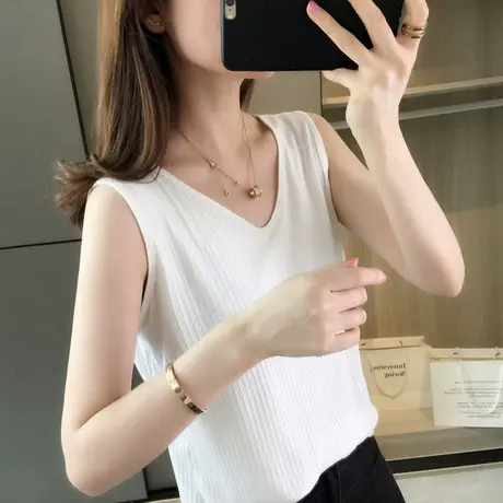 白色吊带背心女夏外穿潮ins无袖上衣打底内搭设计感小众网红日系商品大图