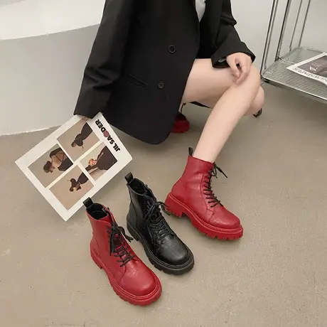 永希系带马丁靴女秋冬2022年新款显腿长短靴英伦风厚底粗跟女靴子图片