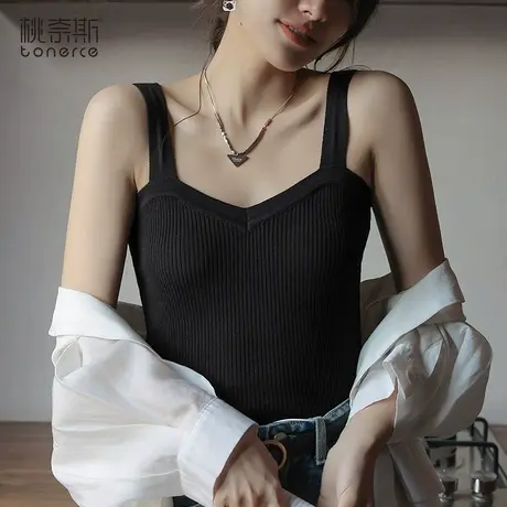 小吊带背心女内搭打底美背针织上衣白色v领设计感小众外穿ins超火商品大图