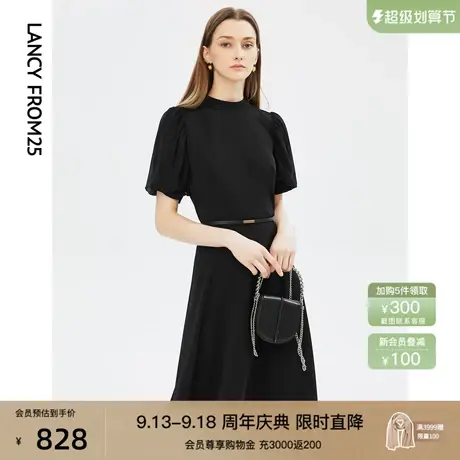 朗姿法式赫本风气质收腰黑色夏季短袖连衣裙女秋季新款裙子高级感图片