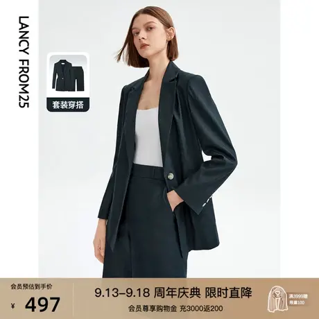 朗姿高级感复古气质休闲西装外套女2023夏季新款职业修身西服上衣图片