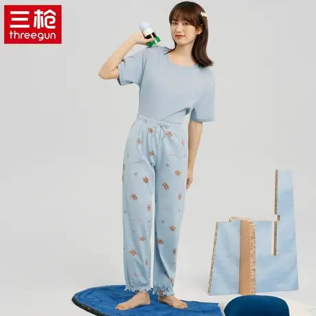 三枪女夏天全棉睡裤纯棉薄款可外穿少女水柔棉家居裤休闲透气长裤图片