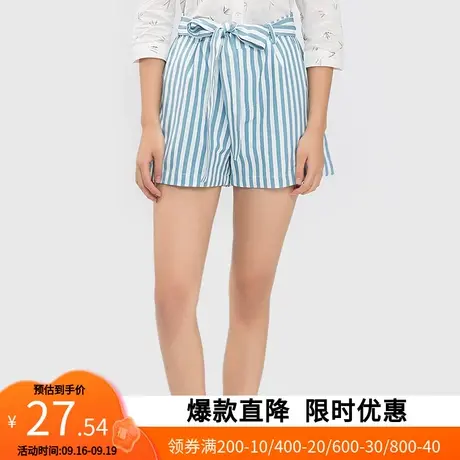 艾格夏天女装新品时尚百搭休闲条纹系腰短裤Z56商品大图