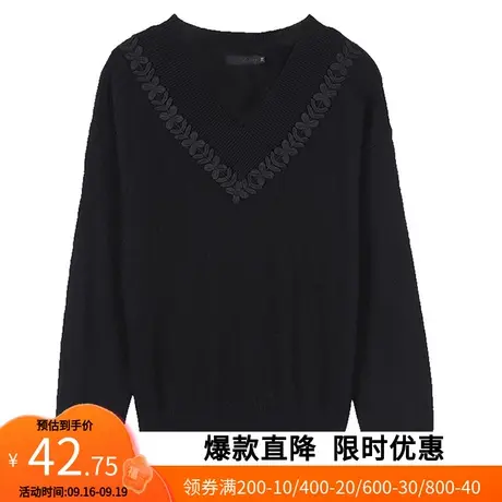 【断码XS】艾格2023春季新款韩版百搭纯色简约长袖套头针织衫Y288图片