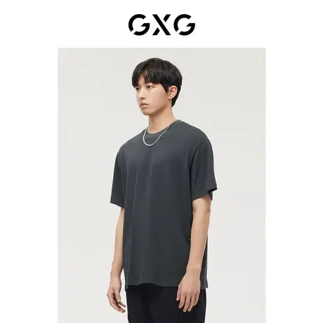 GXG男装 商场同款深灰色微阔基础圆领短袖T恤 22年冬季新品商品大图