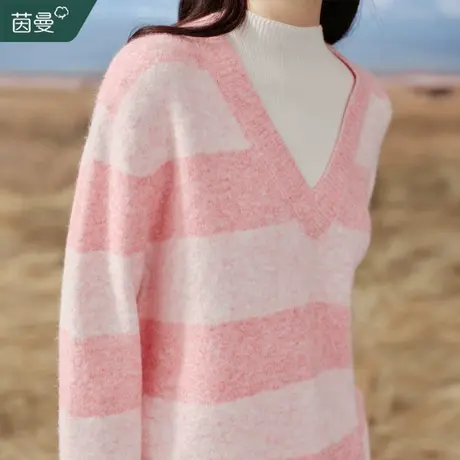 茵曼法式复古条纹假两件毛衣女2023冬季新款设计感慵懒针织衫上衣商品大图