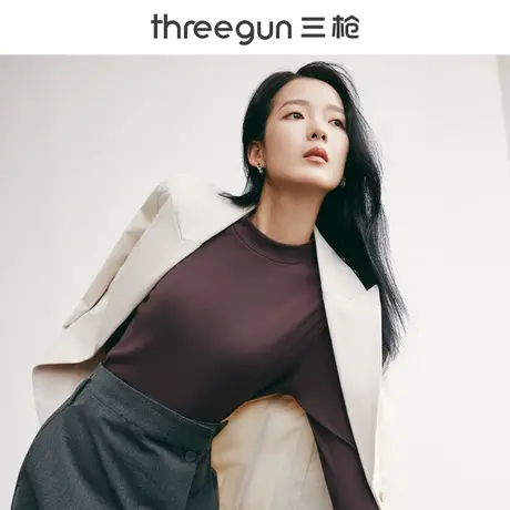 三枪纯棉女士保暖上衣2023秋冬长绒棉时尚可外穿半高领女式打底衣图片
