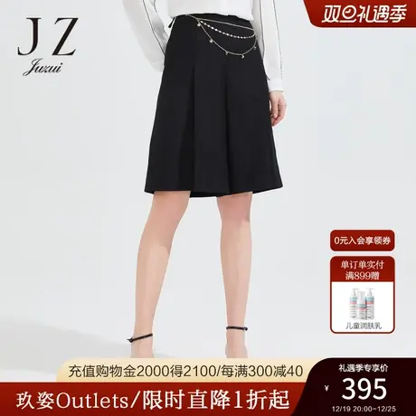 JZ玖姿链条休闲直筒裤女2022夏季新款洋气直筒压褶干练五分裤子商品大图