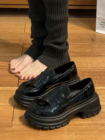 韩版早春方头一脚蹬乐福鞋女鞋子英伦粗跟单鞋小皮鞋厚底学院风春商品大图