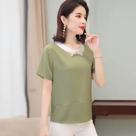 2023雪纺衫女夏季短袖小众上衣洋气高端别致小衫气质减龄t恤宽松商品大图