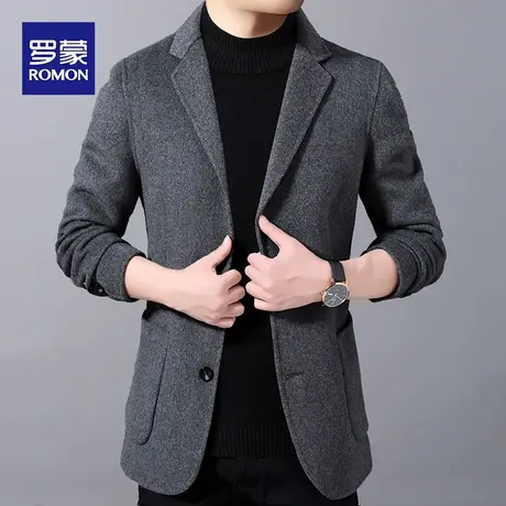 罗蒙毛呢大衣男士韩版修身西装外套商务休闲小西服秋冬羊毛单西男图片