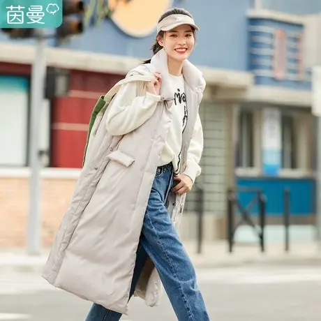 【清仓】茵曼冬装纯色立领按扣后开衩保暖羽绒马甲背心长女拉风商品大图