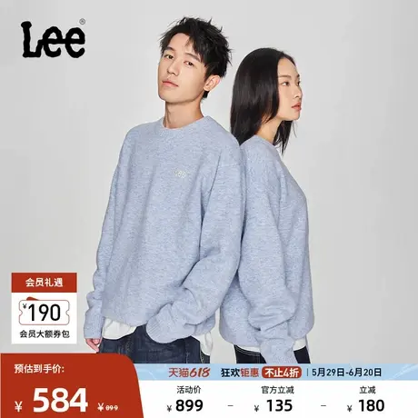 Lee韩国设计标准版圆领刺绣小Logo男女同款情侣装毛衣休闲潮流图片